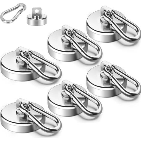 6 Pièces Aimant Neodyme 25mm,22 Kg Force De Traction De Crochets Aimantés,Crochet à Mousqueton Amovible,Crochet Magnetique Rotatifs à 360°,Pour Cuisine, Salle De Bain, Casiers (1/5)