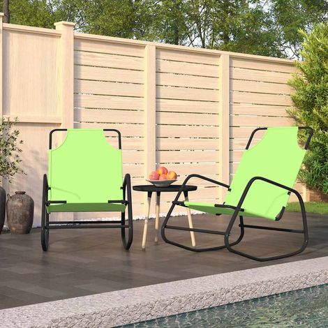 Lot de 2 Chaises Longues à Bascule de Jardin Transats en Acier et Textilène Vert - PANGIVO (1/5)