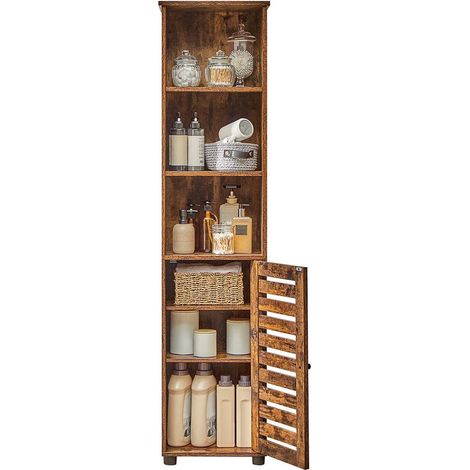 Armoire haute de rangement moderne 40 x 30 x 167 cm 3 cases ouvertes 2 étagères réglables pour salon chambre en aggloméré marron rustique (1/2)