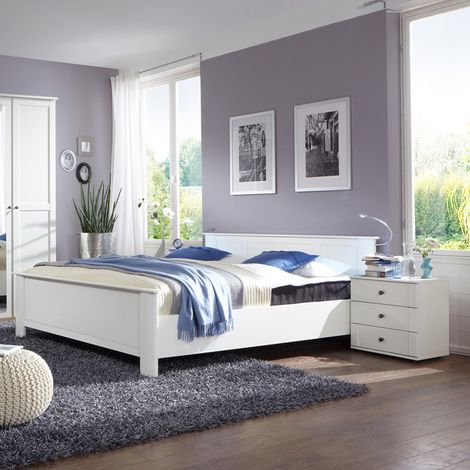 Pegane – Lit adulte 160x200 cm avec 2 chevets – Panneaux de particules mélaminés – Coloris blanc – Dimensions totales 169x210x85 cm (1/2)