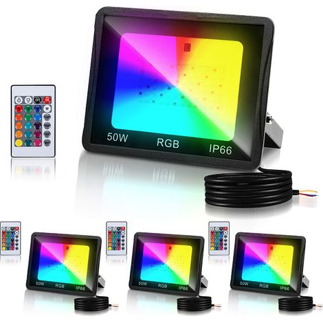 Wolketon Faro LED RGB con telecomando, set 4 x fari LED RGB 50W, 16 colori e 4 modalità, IP66 per esterni giardino e terrazza