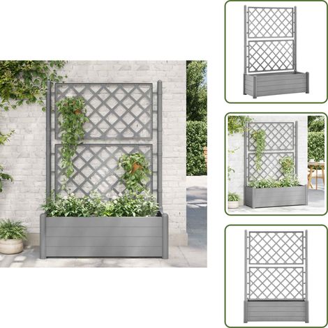 Jardinière avec treillis 100x43x142 cm PP Gris pierre - Jardinier Avec Trellis - Pot Plante Exterieur - Jardinerie - Pots Fleuris - Planter Box (1/5)