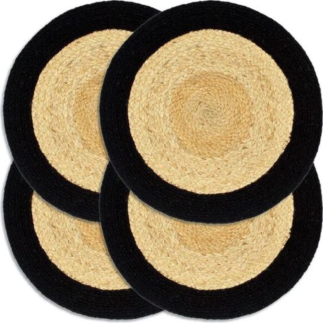 Sets de table, lot de 4, naturel et noir, 38 cm, jute et coton. (1/5)