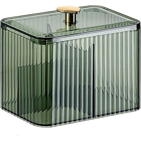 Boîte à cotons-tiges avec couvercle, boîte de rangement pour cotons-tiges de salle de bain, pour cotons-tiges, cotons-tiges et cosmétiques (vert) (1/4)