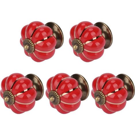 Lot De 5 Coloré Halloween 40x40mm(Diamètre x Hauteur) Citrouille En Céramique Armoire Armoire Porte Boutons Commode Tiroir Tire Meubles Armoire Cuisine Poignées Vintage Cuivre Matériel Avec Vis(Rouge) (1/5)