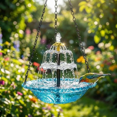 – Fontaine de jardin solaire suspendue – Abreuvoir pour oiseaux avec cascade – Attire colibris – Installation facile – Économie d'énergie (1/5)