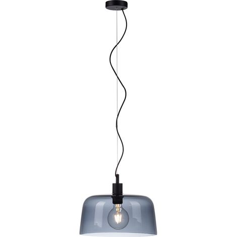 Hängeleuchte Höhenverstellbar Esszimmerlampe Hängend Rauchglas Pendelleuchte schwarz, 1x E27 Fassung, DxH 34x150 cm
