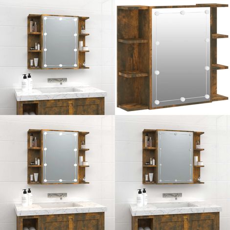 Mueble con espejo y luces LED roble ahumado 70x16,5x60 cm - Espejo LED - Armario de baño