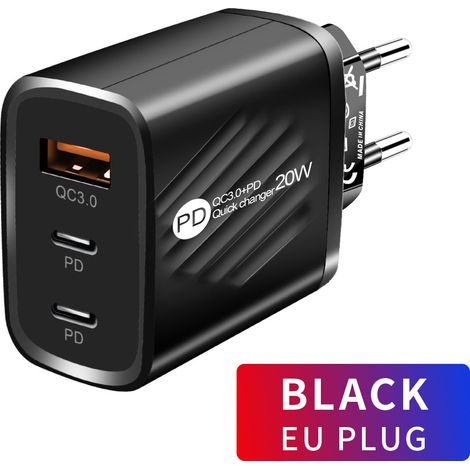 Chargeur de téléphone portable double PD + USB, double port Type-C, adaptateur 2,4 ADouble PD+USB noir (1/5)