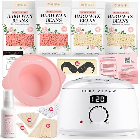Kit chauffe cire à épiler - 4 paquets de perles de cire, lotion post-épilation, bol en silicone - 54 articles pour tous types de cheveux - Visage, Brésilien, Bikini, Corps (1/5)