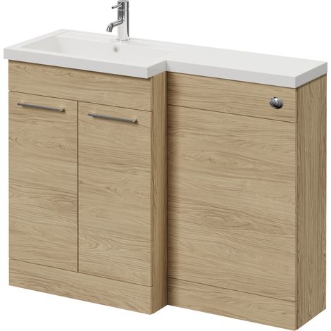 Napoli 390 Light Oak 1100mm 2 Door Vanity Unit Toilet Suite with Square Left Hand Lucia Basin - 1100mm - Chrome 160mm HandleWithout Kingston Toilet Pan