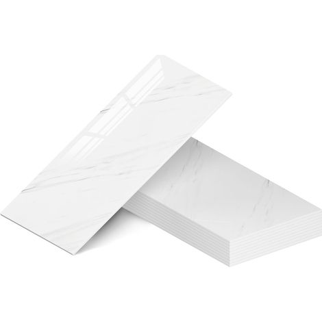 Panneaux Muraux Marbre Autocollants 60 x 30 cm, Lot de 10, Carrelage Mural PVC Imperméable pour Cuisine et Salle de Bain, Crédence Effet Marbre, Blanc Nuage (1/5)