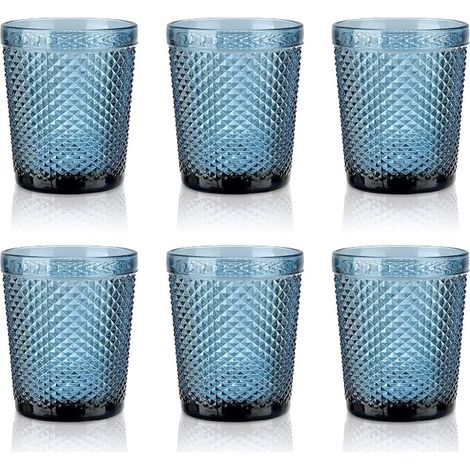 Verres à Boire Bleus, Verrerie en Relief (1/4)