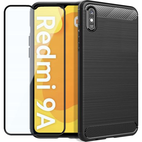 CUSTODIA PER XIAOMI REDMI 9A / 9AT / 9i CUSTODIA ARMOR CARBON NERA + VETRO (1/5)