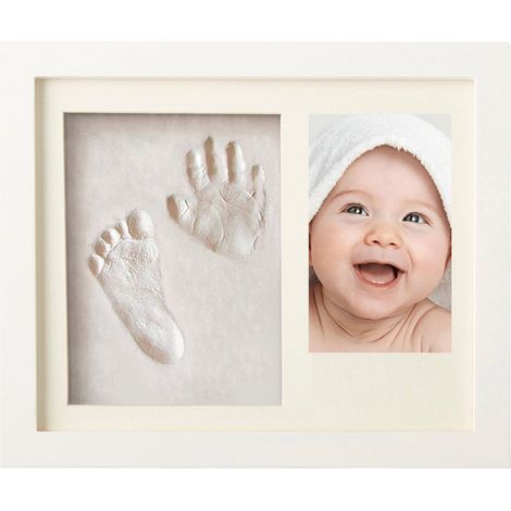 Cadre Photo - Kit Empreintes Mains Pieds - 23x28 cm - Bois Naturel Blanc - Pour Naissance Baptême - 1 Cadre + 3 Sachets Plâtre + Accessoires (1/5)
