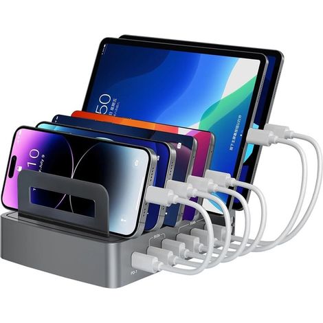 Station De Recharge Rapide Smart 6 En 1 Multiport Avec 4 Usb + 2 Usb-c 45w Q-xw78