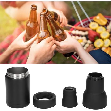 Conteneur isotherme à double paroi en acier inoxydable sous vide, refroidisseur de canettes de cola 3 en 1 en acier inoxydable à double paroi, chope à bière avec ouvre-bouteille, 300-400 ml, noir. (1/5)