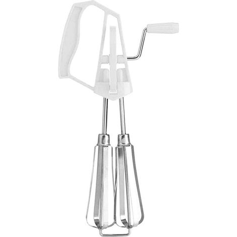 Sbattitore per uova, frullatore manuale, frusta a mano in acciaio inox, sbattitore per uova, utensile da cucina a manovella (bianco) (1/5)