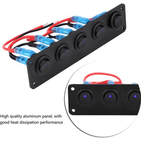 5-Tasten-Wippschalterpanel mit blauer LED-Beleuchtung, 12–24 V, für Wohnmobile, Boote und Yachten (1/5)