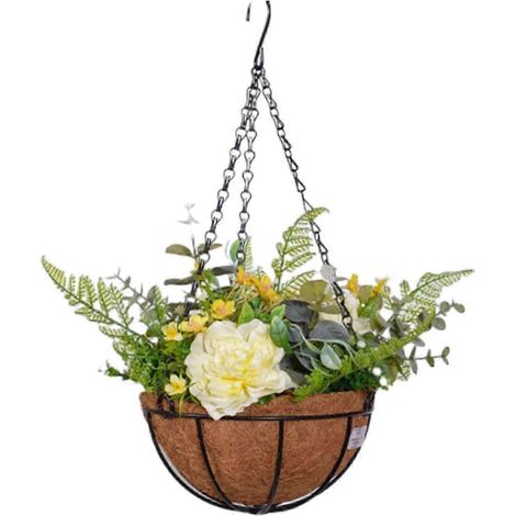 Fleurs artificielles suspendues en panier, décoration printanière avec doublure, bouquet en pot pour jardin, pelouse, terrasse, porche-Style F