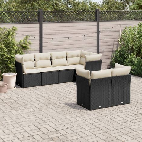 Set de comedor de jardín 7 pzas y cojines ratán sintético negro vidaXL (1/3)
