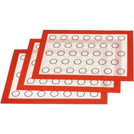 Tapis de Cuisson Silicone Set de 3 Feuille Réutilisable Anti-Adhérent Feuille de Cuisson Patisserie Pétrissage Pâte Tapis de Four pour Macaron Biscuit Pâte, 42x29.5cm rouge (1/3)