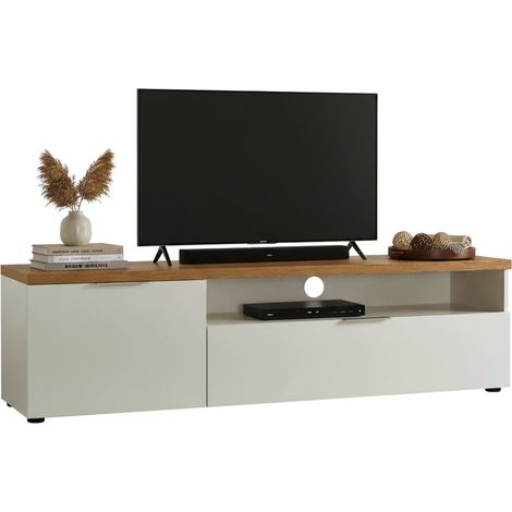 Mobile Porta tv Manama, un Ripiano, Made in Italy, 48x180x43h cm Bianco Lucido