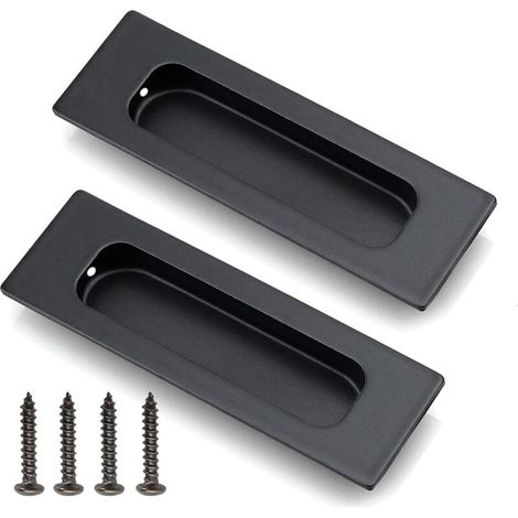 Lot de 2 poignées de porte coulissante encastrées en acier inoxydable – Poignée cachée – Poignées encastrées – Avec vis de montage – Pour portes coulissantes, armoires, tiroirs – Noir