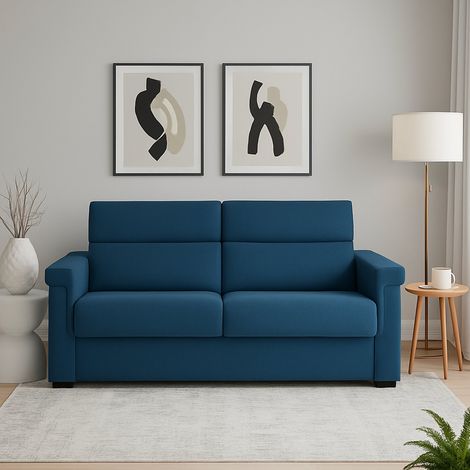 Divano Fisso 3 Posti Cantu, Sfoderabile, Lavabile Made in Italy, Braccioli, 225x95 cm blu (1/4)
