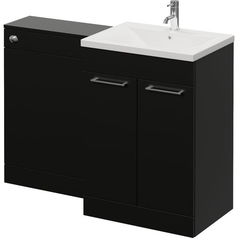 Napoli 460 Cento Matt Black 1200mm 2 Door Vanity Unit Toilet Suite with Glide Basin - 1200mm - Chrome 160mm HandleWithout Kingston Toilet Pan