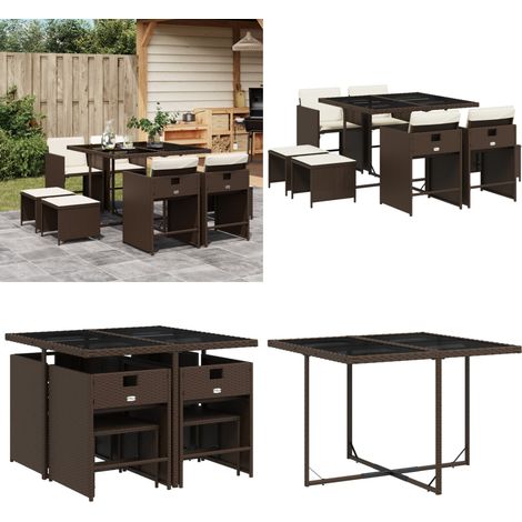 9-tlg. Garten-Essgruppe mit Kissen Braun Poly Rattan - Gartenmöbel Set - Gartentisch - Gartenstühle - Gartenhocker - Rattan Möbel - Home & Living (1/5)