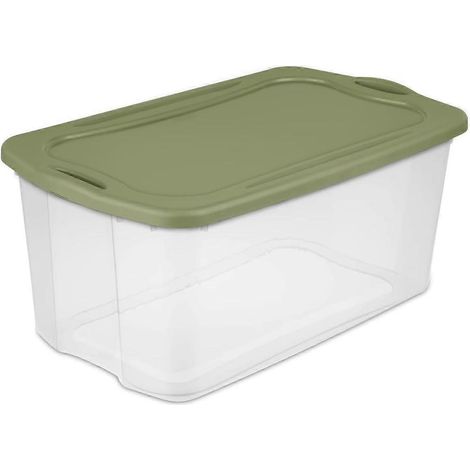 Bac rangement extra-large plastique transparent 120 pintes, couvercle vert, poignées traversantes, empilable, 86x51x38 cm pour couvertures & vêtements (1/4)