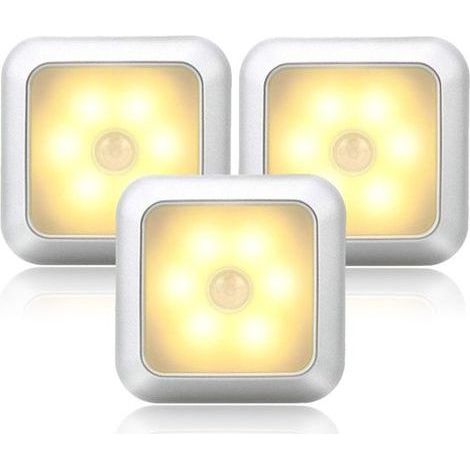 Ensemble de 3 veilleuses LED Longziming - Détecteur de mouvement et de luminosité - Blanc chaud - Idéal pour les placards, les étagères et les escaliers - Installation facile (1/5)