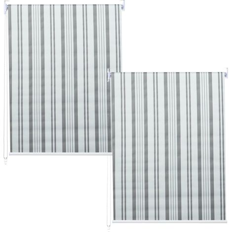 Lot de 2 stores enrouleurs pour fenêtre avec kit de montage 120 x 230 cm protection solaire opaque gris/blanc 040007438