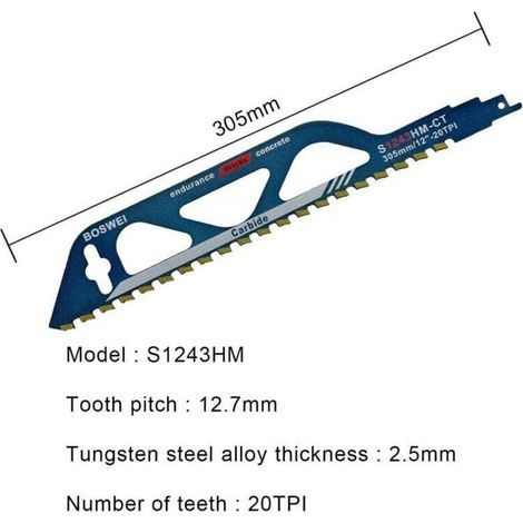 Lame de Scie Sabre,Lame de Scie Sabre Expert au Carbure de Tungstène pour Métal,Bois,Pierre,Accessoires de Scie Sabre pour Béton Cellulaire,Brique,Béton (305 mm )-Fei Yu