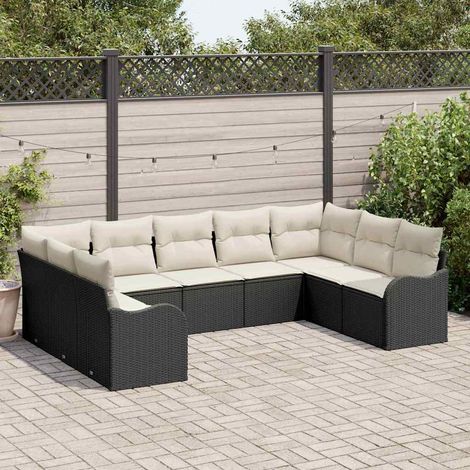 Gartensofa-set mit Speicher 9 pcs Schwarz und Weiß Poly-Rattan (1/5)