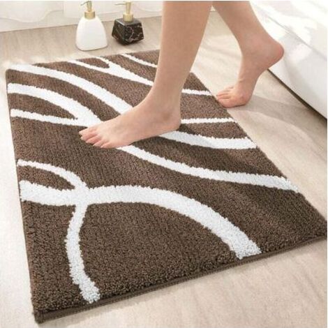 Tapis de Bain en Microfibre Antidérapant 50 x 80 cm,Tapis Salle de Bain Absorbant et Moelleux,Tapis de Sol Lavable en Machine pour Salle de Bain - Marron (1/4)