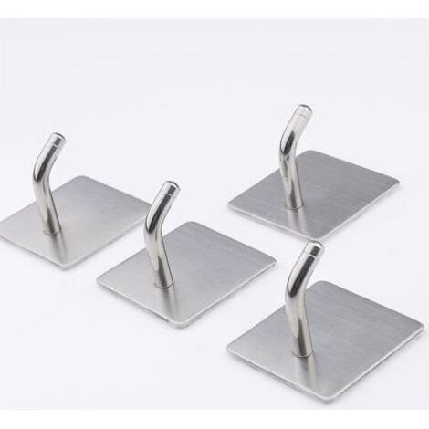 Self Adhesive Wall Hooks 4pcs Silver Stainless Steel Sticky Hooks Rustproof Waterproof Bathroom Organizer Towel Rack No Brand Wall Hooks for Home and Office (1/5)
