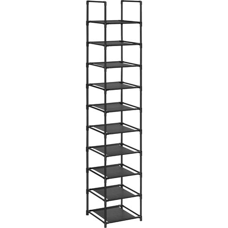 Noir,Étagère Chaussure à 10 Niveaux, Range-Chaussure, Porte-Chaussure, Meuble de Rangement, 33 x 33 x 175 cm, Cadre en Métal, en Tissu Non-tissé (1/5)