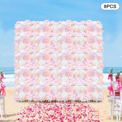 Handgefertigt Blumen Wand Panel, Künstliche Blumen Hintergrund, 8 Stück BlumenWandpaneel, 40CM X 60CM Seidenrose Wand, FauxBlumen Panel mit Rosen und Wasserpflanze für Hochzeit,Babyparty,Seidenstoff (1/5)