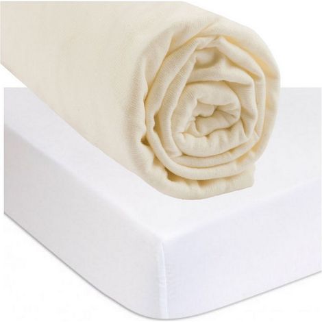 Drap housse 90x190 Ecru + Alèse Coton Bio Imperméable (1/4)