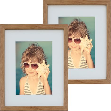 Set di 2 cornici portafoto base 20x25 con passe-partout 13x18, cornice in rovere