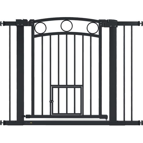 CHICFURN Cancelletto di sicurezza per animali 77 cm regolabile 76-104 cm nero con gattaiola (1/5)