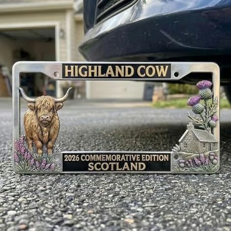 Creative, novel, practical, and best-selling new Highland Cow License Plate - Silver -