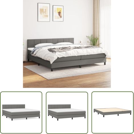 The Living Store Sommier à lattes de lit avec matelas Gris foncé 180x200cm Tissu - Lit Double - Lit Tapissier - Literie - Matelas À Ressorts Ensachés - Tête De Lit Ajustable (1/5)