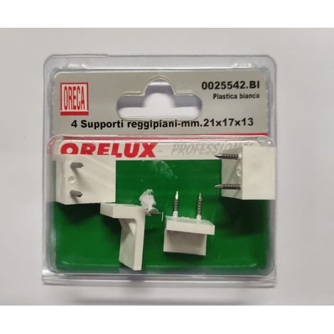 ORECA - 4 SUPPORTI REGGIPIANO A DUE PUNTI IN PLASTICA BIANCA 21X17X13MM