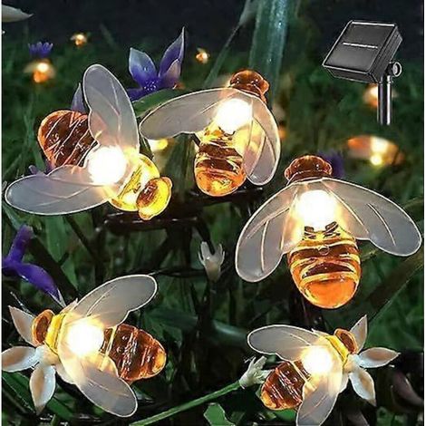 Guirlande lumineuse solaire 20 LED étanche d'extérieur, abeilles artificielles, décoration de jardin et de Noël, blanc chaud (1/5)