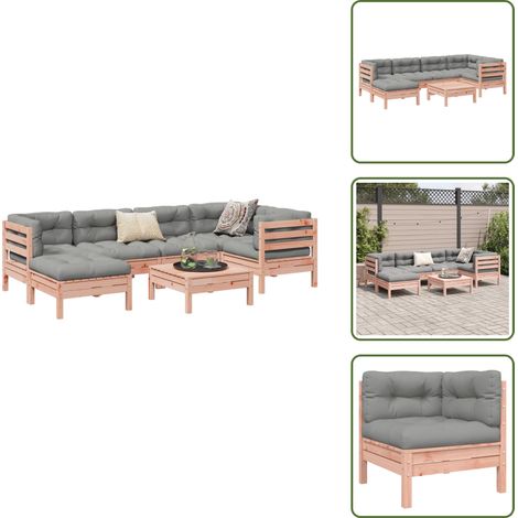 The Living Store Salon de jardin 7 pcs et coussins bois massif sapin de douglas - Canapé d'angle (1/5)