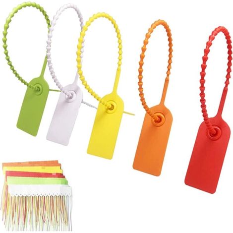 100 Stück Kabelbinder aus Kunststoff, mehrfarbige Kabelbinder, Kabelbinder-Etiketten, Sicherheitsetiketten aus Kunststoff, fälschungssichere Knöpfe für Bekleidung und Logistik (5 Farben) (1/4)