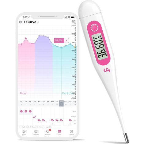 Thermomètre Basal Digital - Surveillez cycle - Planification Naturelle de la Fertilité et de la Grossesse - Découvrez Période Fertile en Surveillant Température avec à l’application, Rose (1/5)